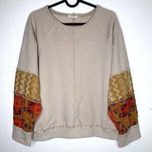 Easel Los Angeles FALL PATCHWORK Oversized TOP S Cotton Eyelet Batik Cottagecore